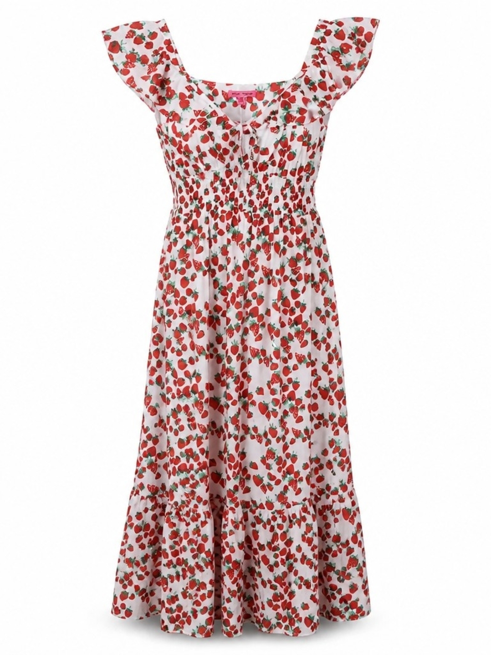 NWT Betsy Johnson White Floral Strawberry Print Midi Dress - SZ M